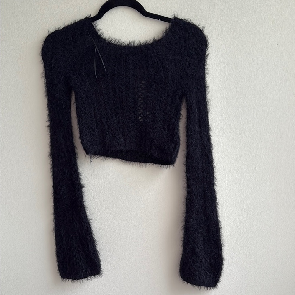 Black Fuzzy kimchi blue Long Sleeve Crop Top
